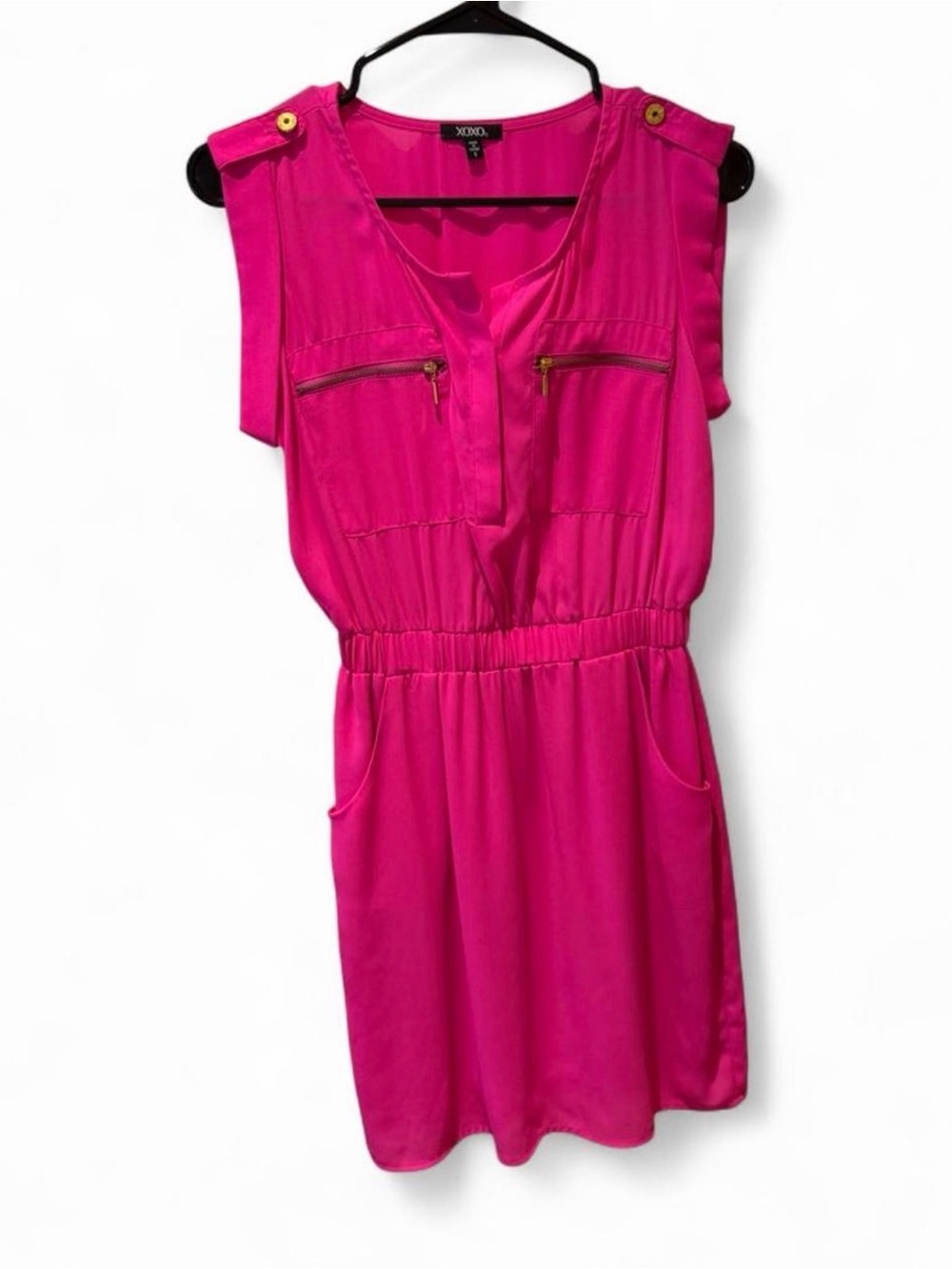 XOXO Hot Pink Sleeveless Mini Dress with Zip Pockets